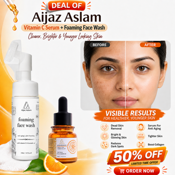 Aijaz Aslam Vitamin C Serum + Foaming Face Wash Duo – Clearer, Brighter & Younger Looking Skin – Anti-Aging, Brightening & Deep Cleansing – With Vitamin C 10%, Hyaluronic Acid & Lavender Oil – For All Skin Types