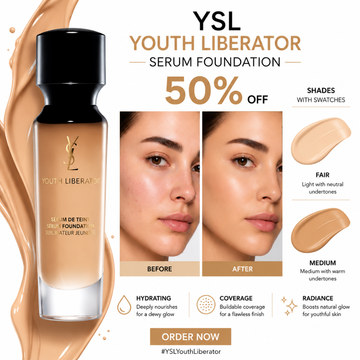 YSL Youth Liberator Serum Foundation – Skincare + Foundation in One – Serum-Infused, Lightweight, Buildable Coverage – Hydrates, Covers, Enhances Radiance – Natural, Radiant Finish – For All Skin Types