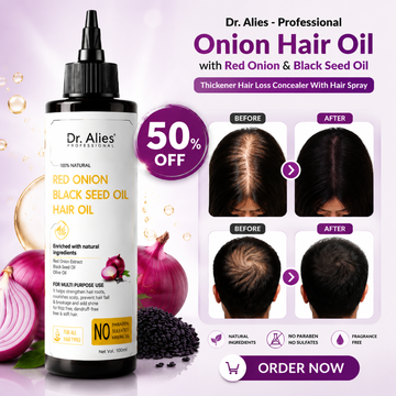 Dr. Alies Professional Onion Hair Oil – 100% Natural with Red Onion & Black Seed Oil – Strengthens Hair Roots, Reduces Hair Fall, Nourishes Scalp – Fragrance-Free, Paraben-Free