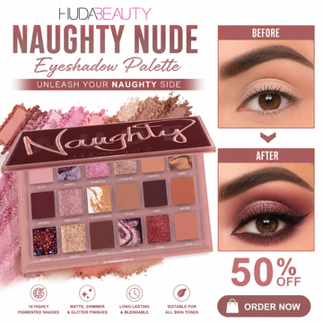 Huda Beauty Naughty Nude Eyeshadow Palette – 18 Highly Pigmented Shades – Matte, Shimmer & Glitter Finishes – Long Lasting & Blendable – Nude & Naughty Nudes – Suitable for All Skin Tones