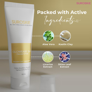Suroskie Glowease 2-in-1 Cleanser & Mask - Double Action Formula for Radiant Skin