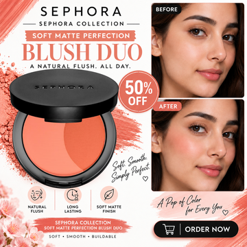 Sephora Collection Soft Matte Perfection 2-in-1 Blush Duo – Natural Flush, Long Lasting & Soft Matte Finish – Buildable, Silky Smooth Texture – Fresh Peach Tint for a Natural, Radiant Glow