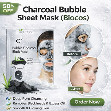 Bio Cos O2 Bubble Charcoal Black Mask Sheet | Self-Foaming Deep Pore Detox with Activated Charcoal & Ginseng