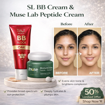 SL Basics BB Block & Muse Lab Peptide Moisture Cream Duo | SPF 50+ BB Cream + Peptide & Vitamin E Repair Cream | Hydration, Sun Protection & Skin Brightening
