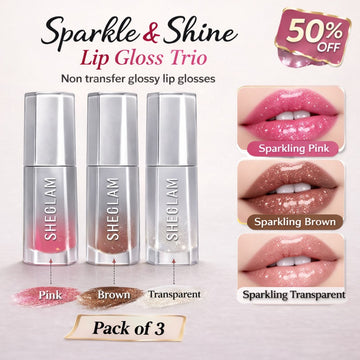 SHEGLAM Sparkle & Shine Lip Gloss Trio | Non-Transfer, Glass-Lock Air Gloss | Pack of 3