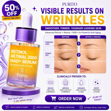 Purito 2 in 1 Retinol & Retinal 2000 NAD+ Serum | Fights Fine Lines & Wrinkles | Reduce Acne spots & Pigmentation | duble action & Faster Results