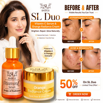 SL basics Radiance Deal | Vitamin C serum + Orange radiance cream | Fades dark spots, Acne spots & Pigmentation | Clear, Glowing & Spotless skin